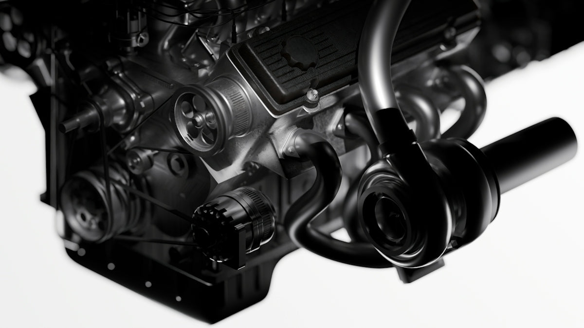 Close-up of a car engine with turbocharger