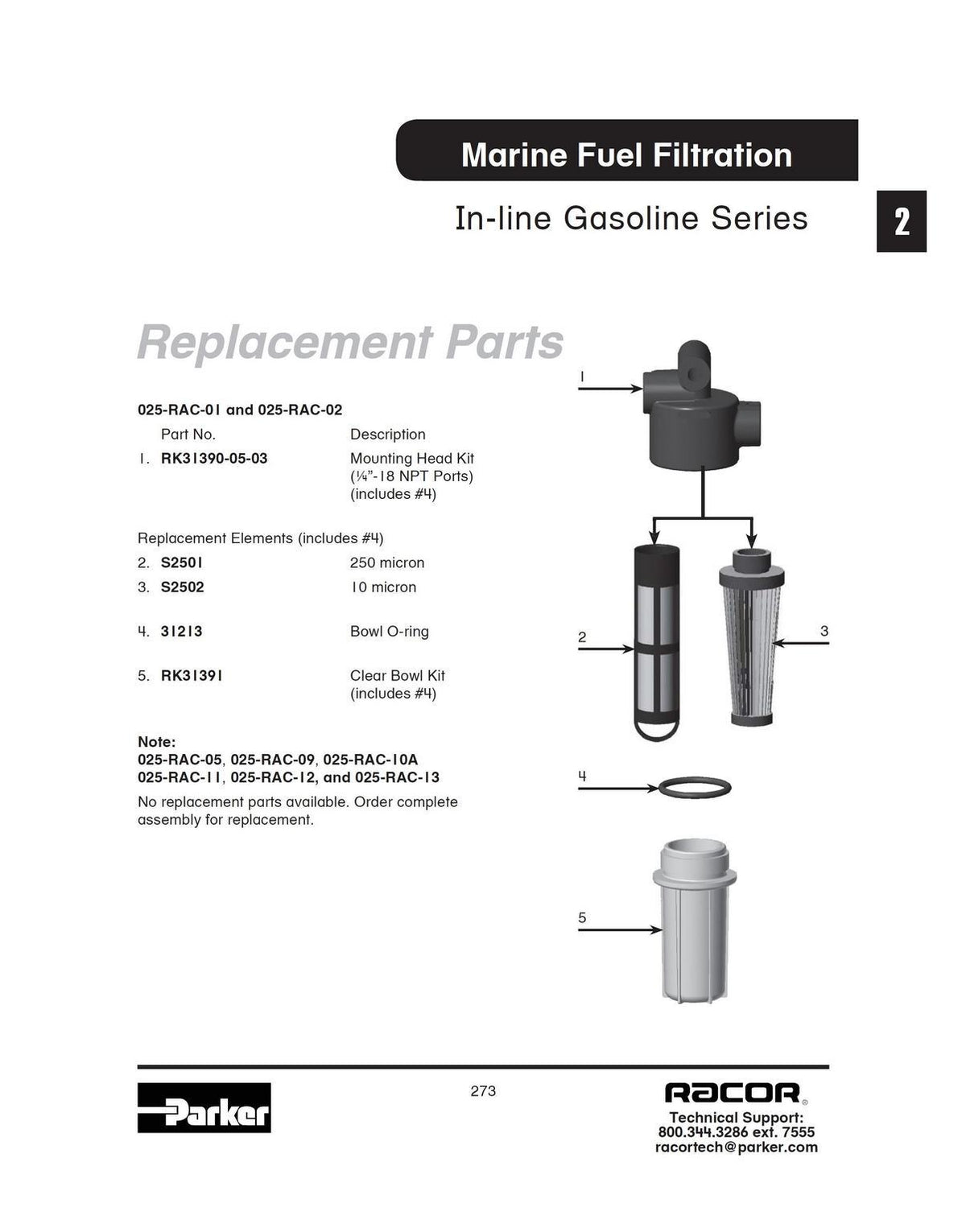[025-RAC-02]Parker Racor GAS FF/WS- 25 GPH- 10 MIC