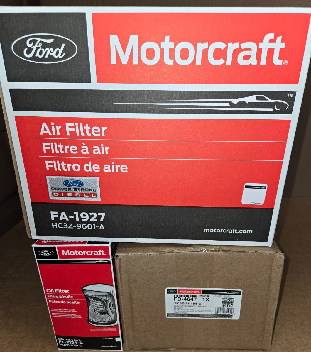 [FD4647-FL2124S-FA1927]2017-19 Ford 6.7 liter Powerstroke turbo diesel Motorcraft fuel/water filters,1 oil filter, 1 air filter kit