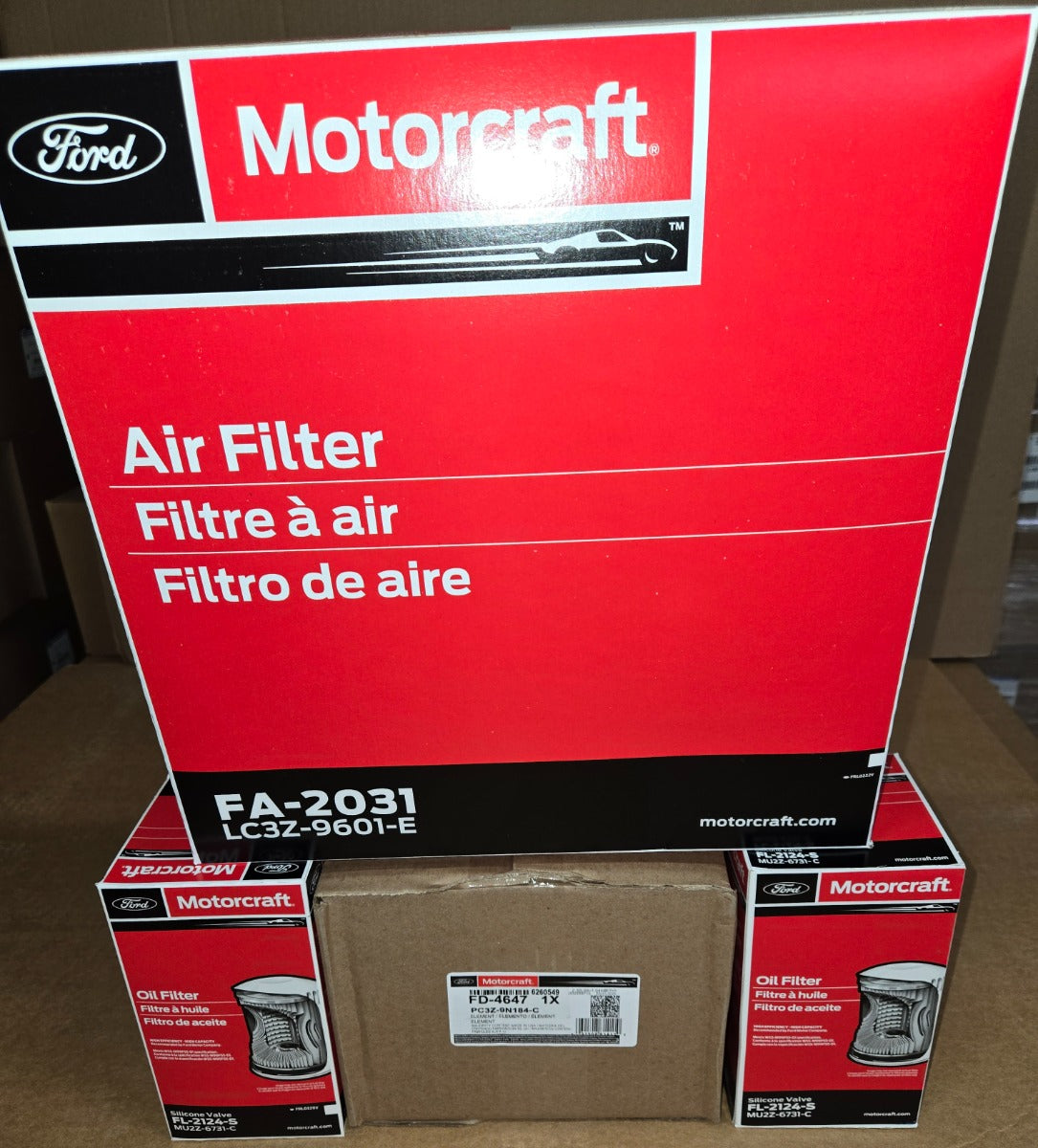 [FD4647-FL2124S(x2)-FA2031]2020-UP Ford 6.7 liter Powerstroke turbo diesel Motorcraft fuel/water filters,2 oil filters, 1 air filter kit