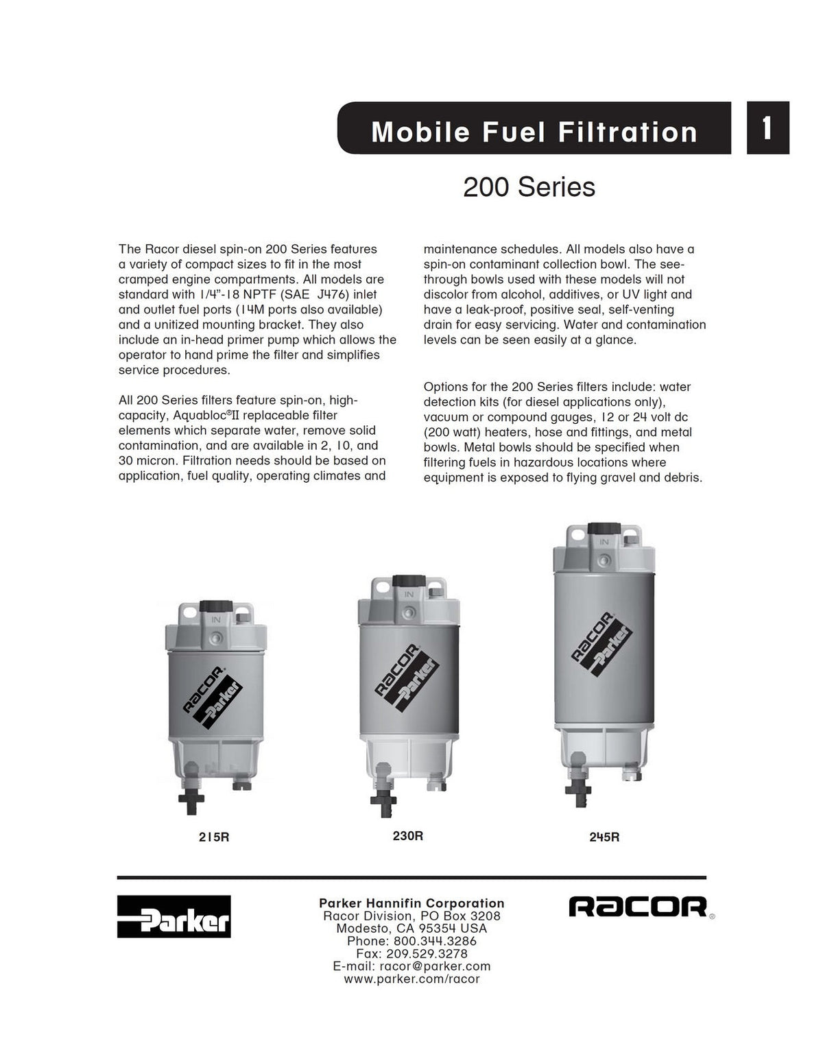 [215R1230]Parker Racor FUEL FILTER/WATER SEPARATOR ASSEMBLY