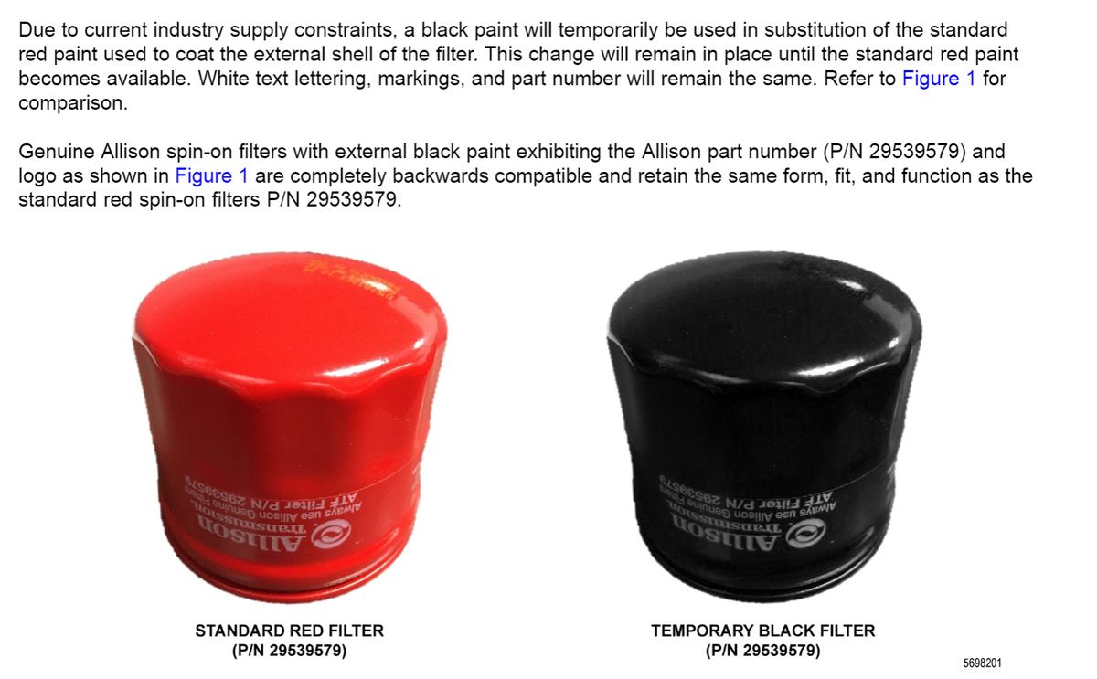 [29539579] Chevy/GMC 6.6 Liter Allison Diesel External Transmission Filter(29539579)