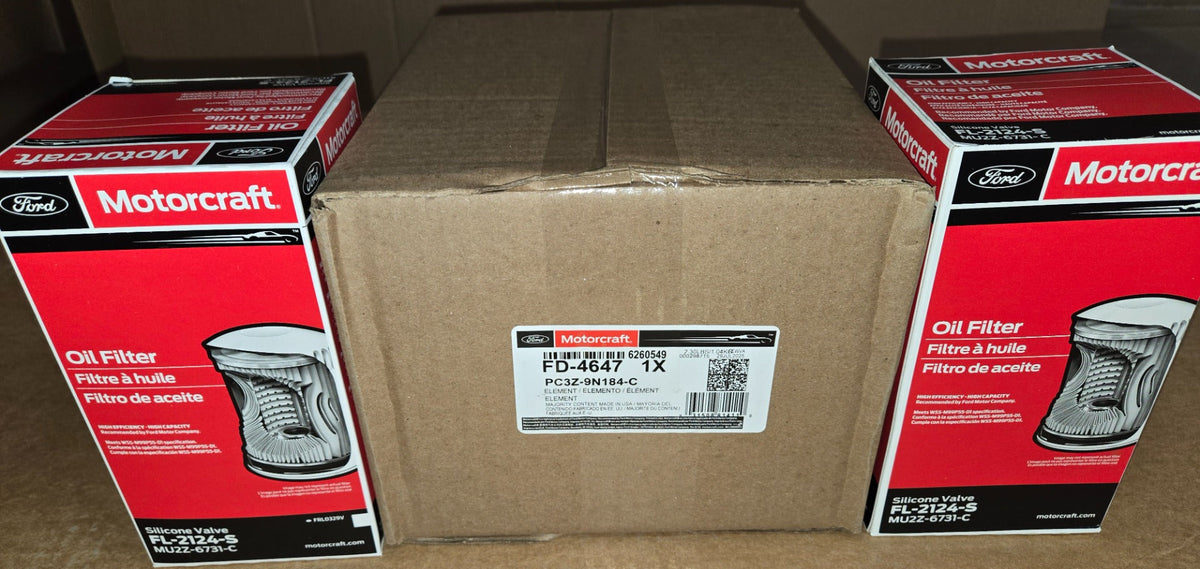 [FD4647-FL2124S(x2)]2017 en adelante Ford 6.7 litros Powerstroke diésel turbo filtros de combustible/agua Motorcraft y kit de 2 filtros de aceite