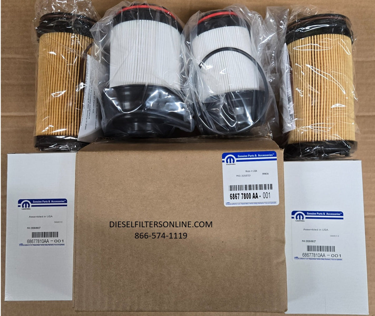 [68677800AA-68677810AA(x2)] Kit de filtro de combustible diésel Mopar y 2 filtros de aceite para camioneta Ram 2500-5500 2025-26 con motor de 6.7 litros