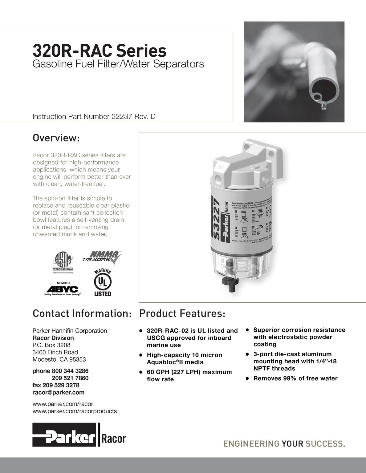 [320R-RAC-02]Conjunto Racor de gasolina marina ff/ws