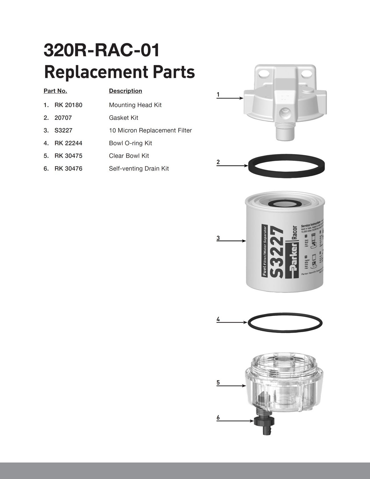 [RK-20180]Kit de repuesto Parker Racor REPL KIT-HEAD-220 SIN BOMBA