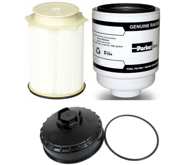 [PFF54529-68157291AA--68065612AA]Kit de filtros de combustible Mopar/Racor (ambos filtros de combustible) y tapa para camioneta Ram 2013-18 con motor diésel Cummins de 6.7 litros.