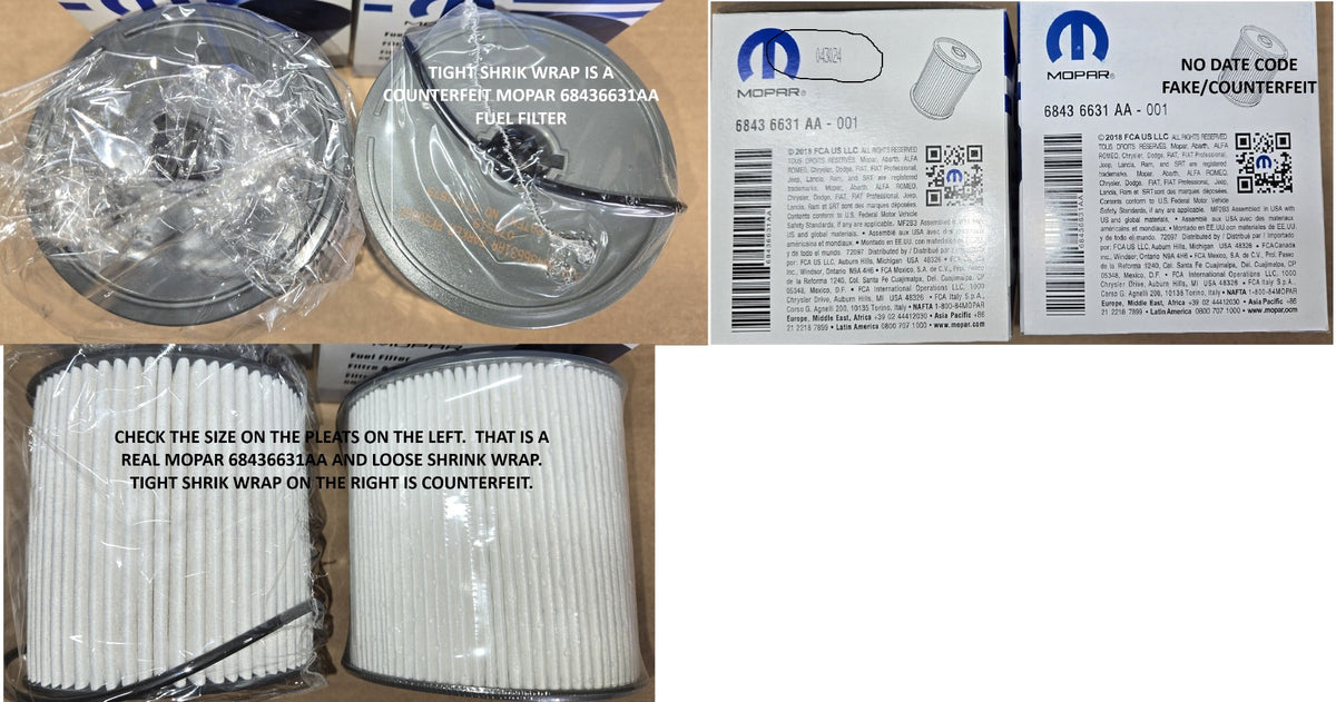 [68157291AA--68436631AA-05083285aa]OEM authentic Mopar 2019-24 Ram 6.7 liter diesel fuel filters and oil filter.
