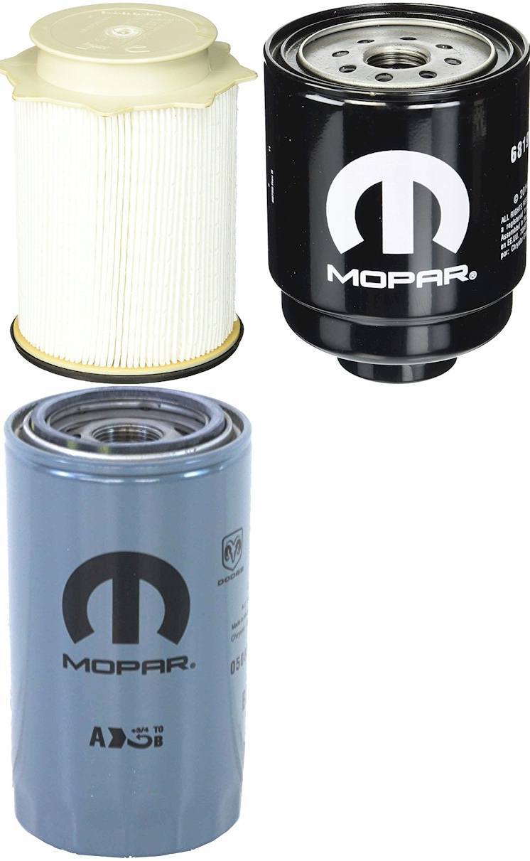 [68157291AA--68197867AB-05083285AA]Kit de filtro de combustible Mopar para camioneta Dodge HD 2013-18 con motor diésel de 6.7 litros (Contiene ambos filtros de combustible) y 1 filtro de aceite