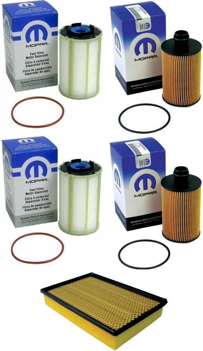 [68492616AA(x2)-68235275AB(x2)-68190705AA]Kit de filtros de aceite del motor, aire y combustible para Chrysler/Mopar/Ram. Ram 1500 3.0L V6 EcoDiesel 2013-2019.