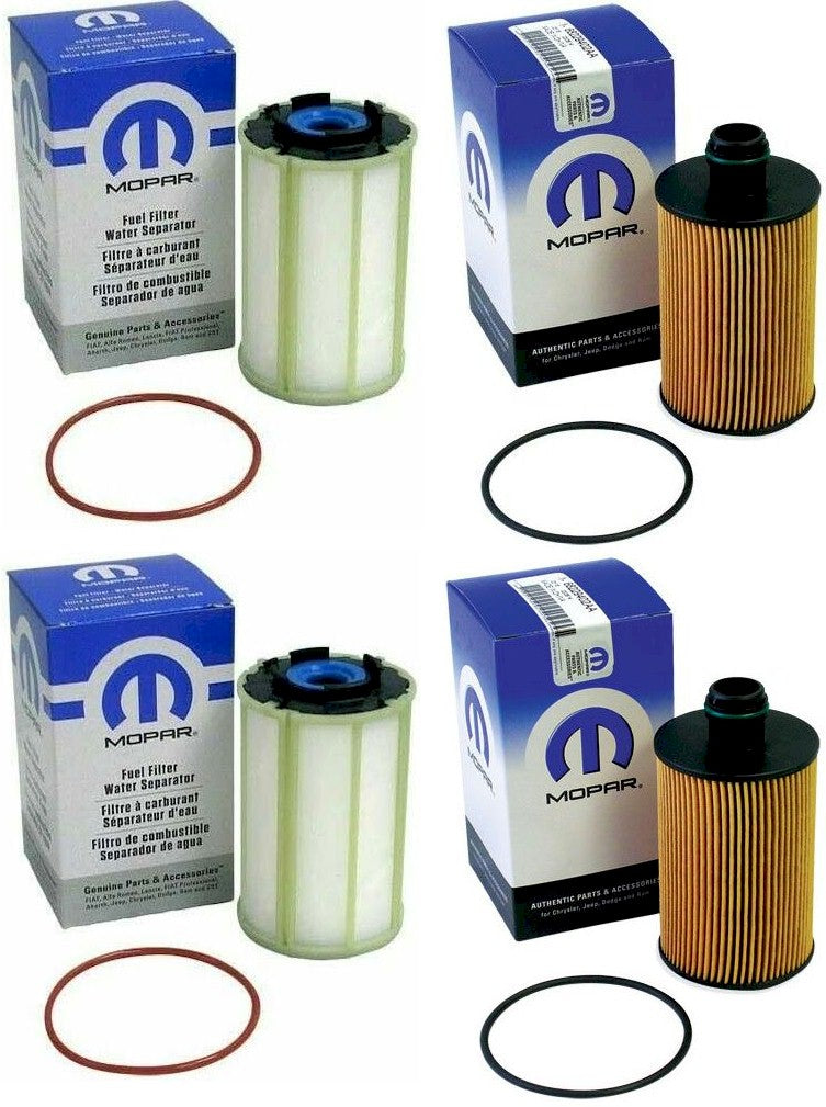 [68492616AA(x2)-68235275AB(x2)]Kit de filtros de aceite de motor y combustible para Chrysler/Mopar/Ram.2013-2019 Ram 1500 3.0L v6 Eco diesel.