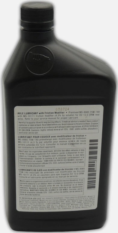 [68449547AA]2019-2026 Ram 3500 Lubricante sintético para eje SAE 75w-140 OEM Mopar de un cuarto de galón
