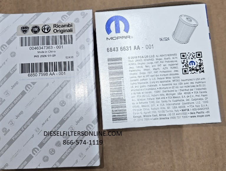 [68436631AA-68507598AA] Camioneta Ram 1500 2020-23 con 3.0 Eco diesel, filtro de combustible Mopar y kit de filtro de aceite