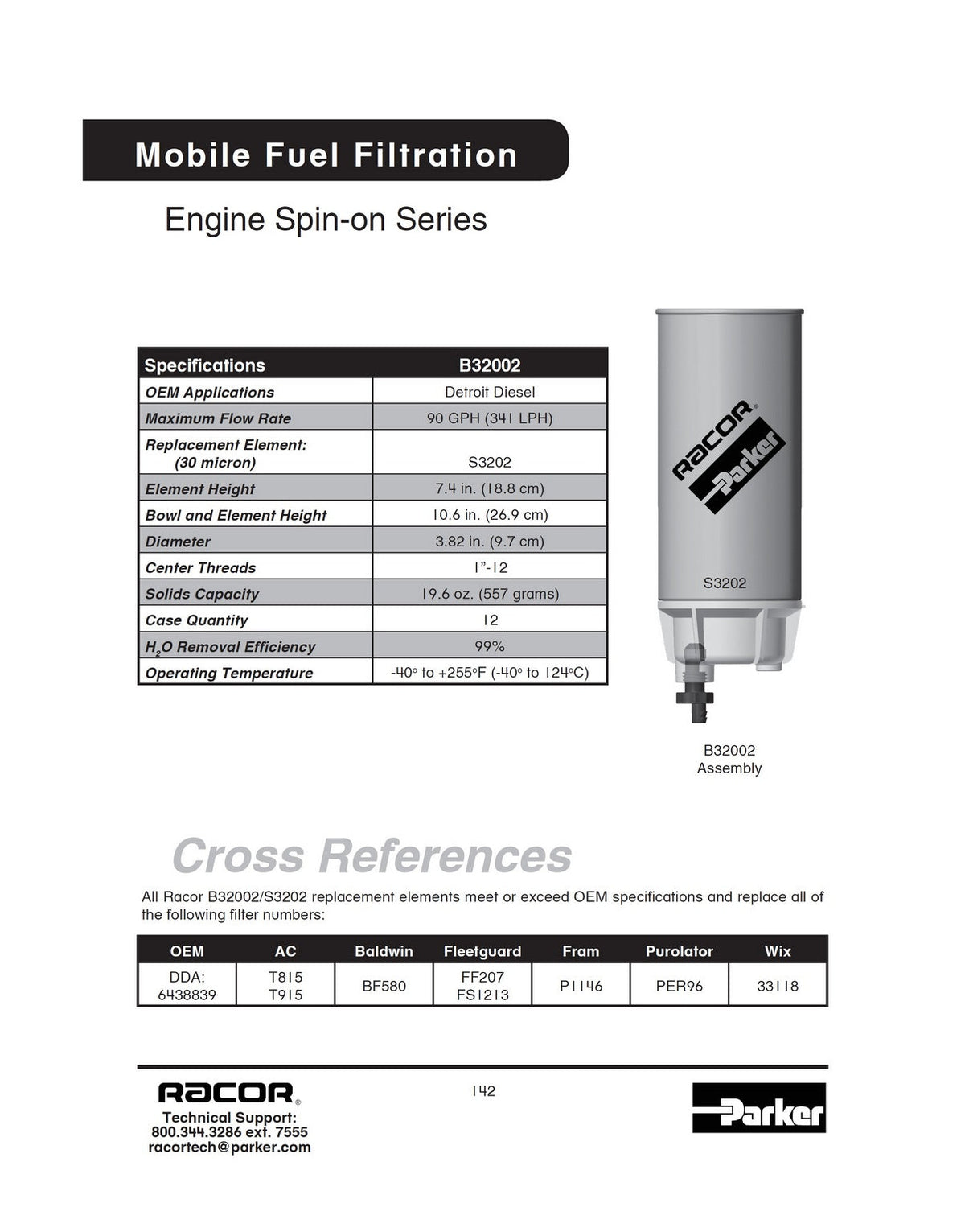 [B32002]Parker Racor SPIN-ON FUEL FILTER/SEPARATOR