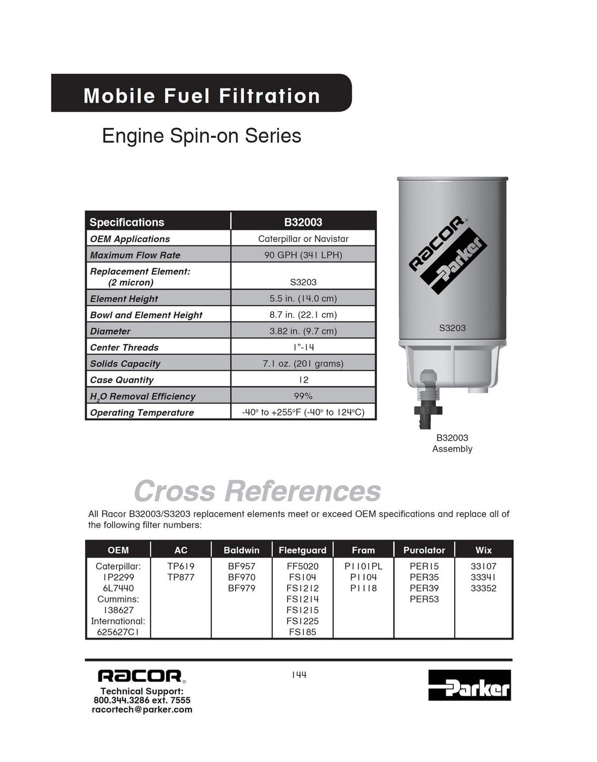 [B32003]Parker Racor SPIN-ON FUEL FILTER/SEPARATOR