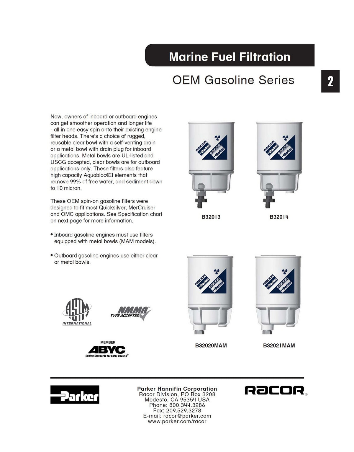 [B32021MAM]Parker Racor MARINE GASOLINE FF/WS- OMC- INBOARD