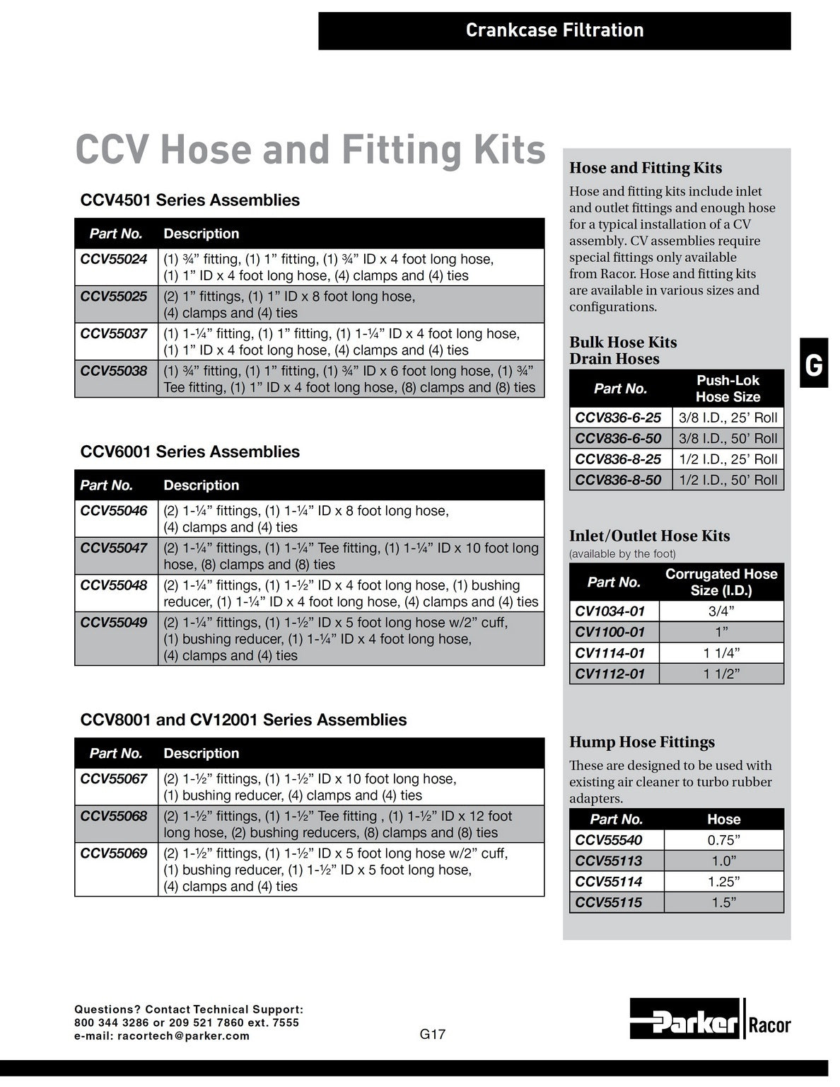 [CCV55046]Parker Racor CCV6000 HOSE KIT FOR 1 1/4 BREATHER TUBES
