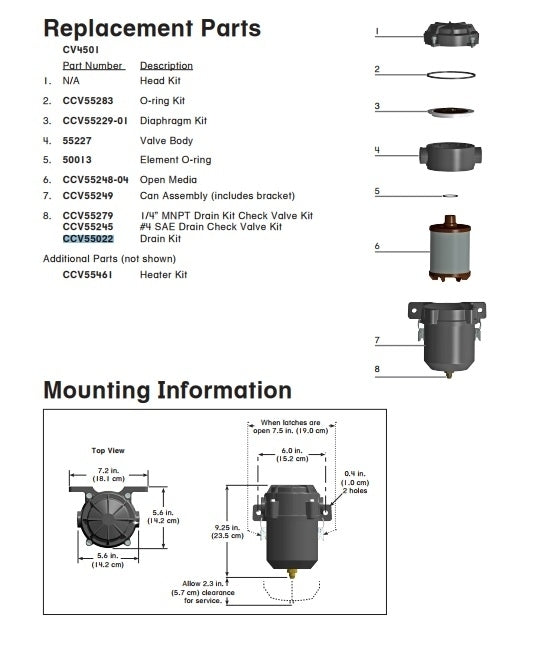 [CCV55022]Kit de drenaje Racor para CCV4500/6000