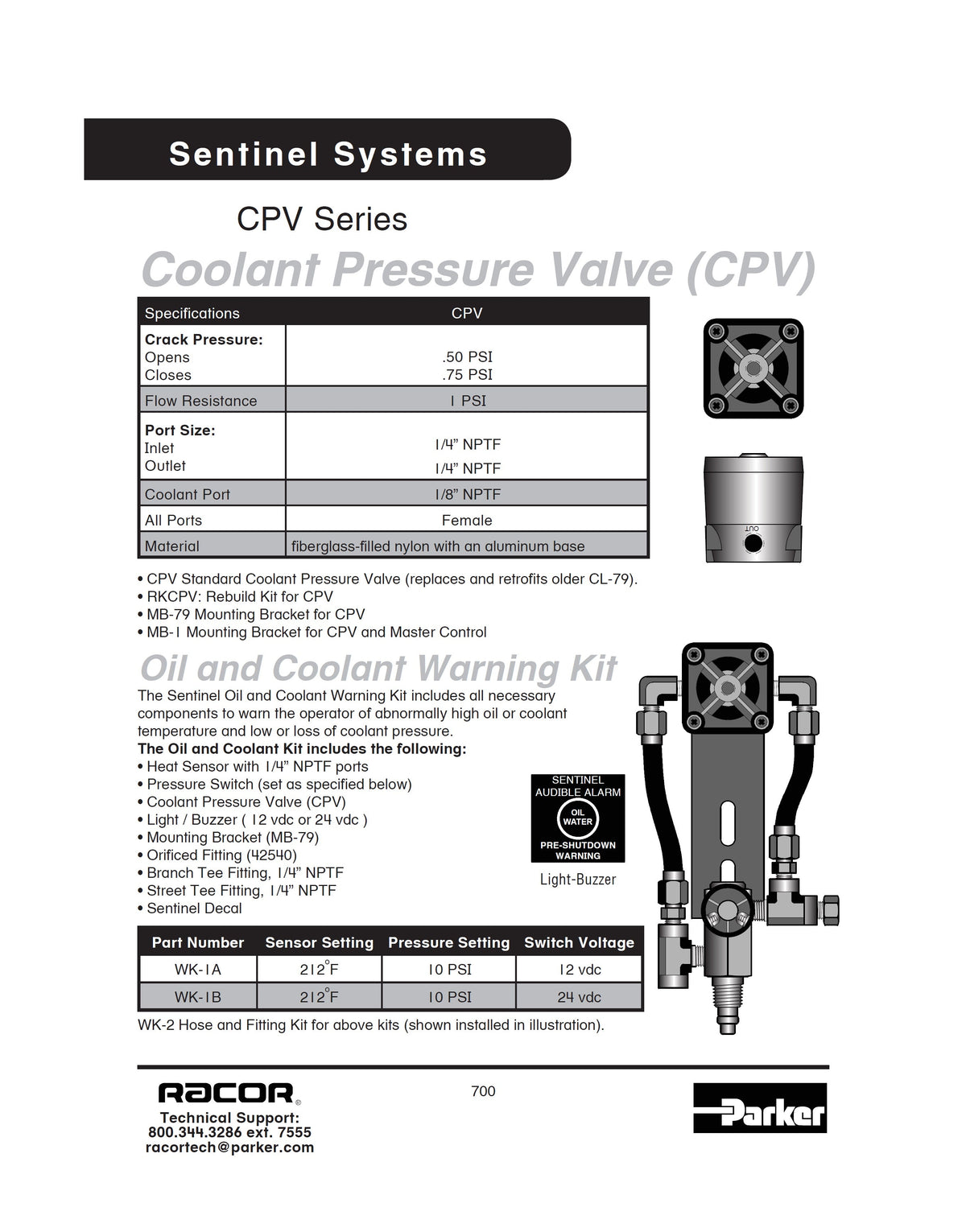 [CPV]Parker Racor COOLANT PRESSURE VALVE