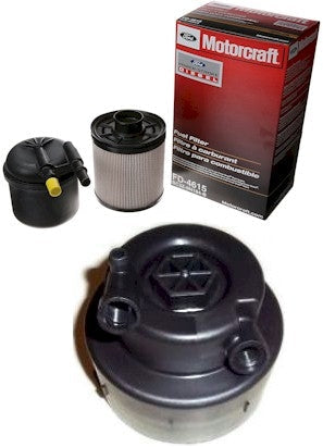 [fd-4615/BC3Z-9G270-D]Kit de filtros de combustible/agua Motorcraft y tapa para Ford Powerstroke diésel turbo de 6.7 litros 2011-2016 (2 filtros).