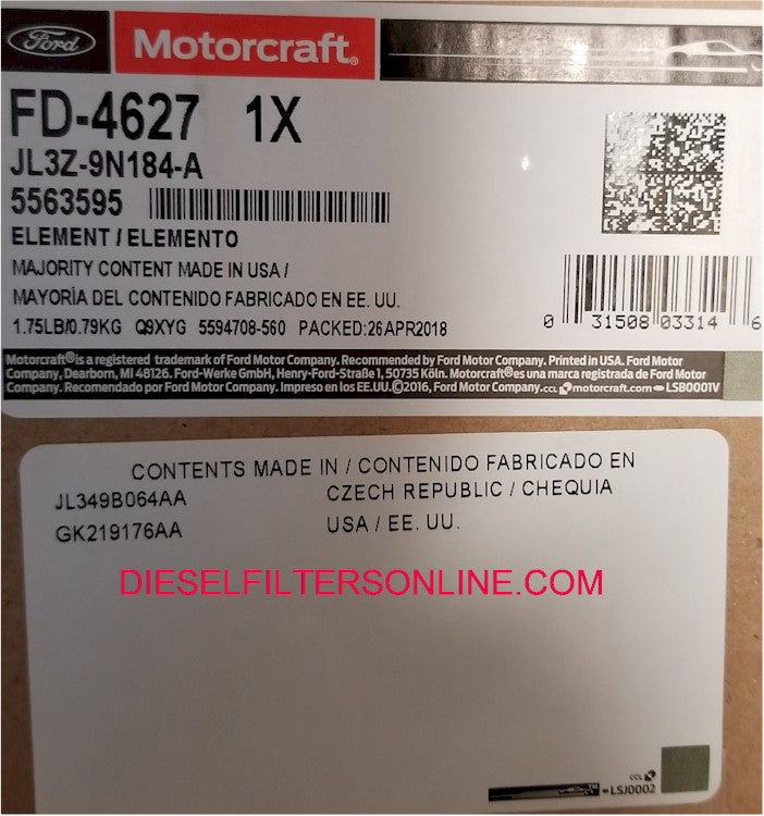 [FD4627(JL3Z9N184A)]2018 Ford F150 3.0L Powerstroke filtro de combustible diésel