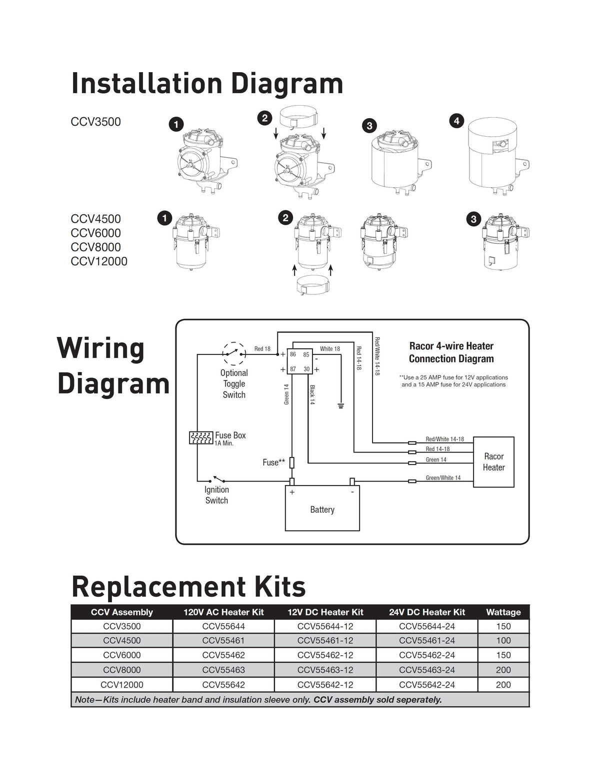 [CCV55462-24]Parker Racor CCV6000 HEATER KIT-24 Volt