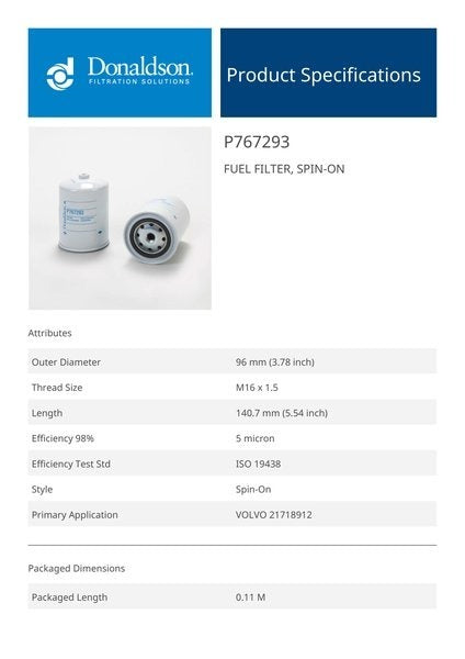 [P76-7293]Kit de filtros de combustible Donaldson (Volvo Penta 21718912)
