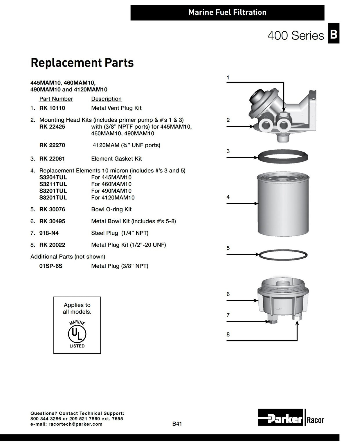 [S3201S]Parker Racor ELEMENT- REEMPLAZO B32001S