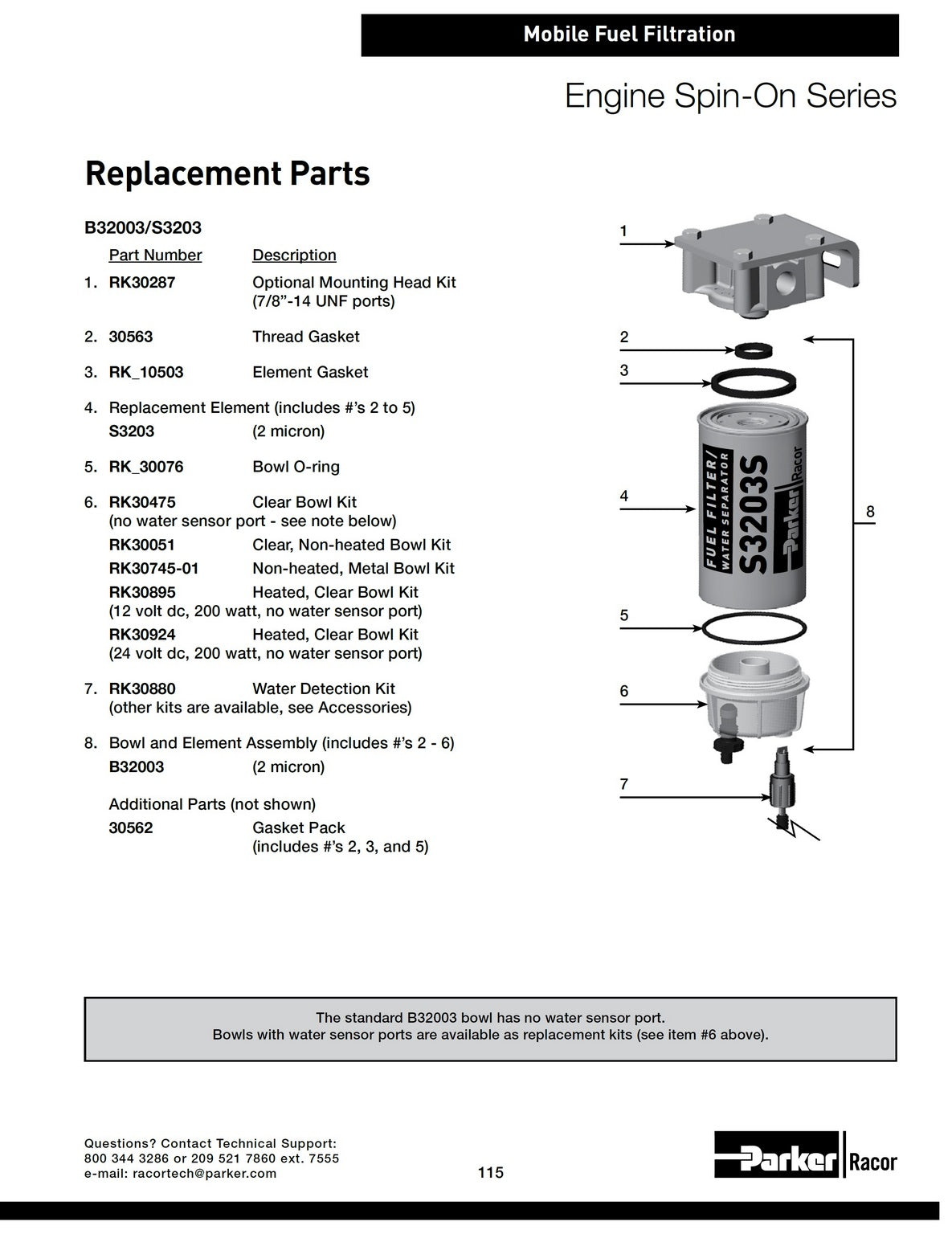 [S3203]Parker Racor ELEMENT-REPLACEMENT-SPIN-ON