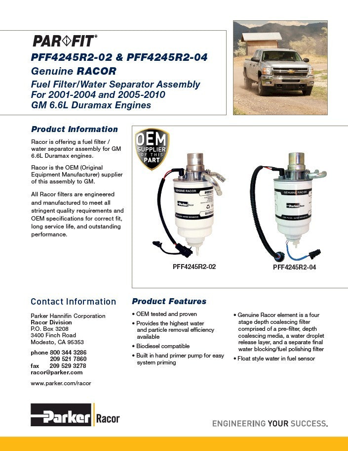 [PFF4245R2-04]Racor FF/WS ASSEMBLY- HEATED-PARFIT 2001-04 6.6L Duramax(oem 97780061)