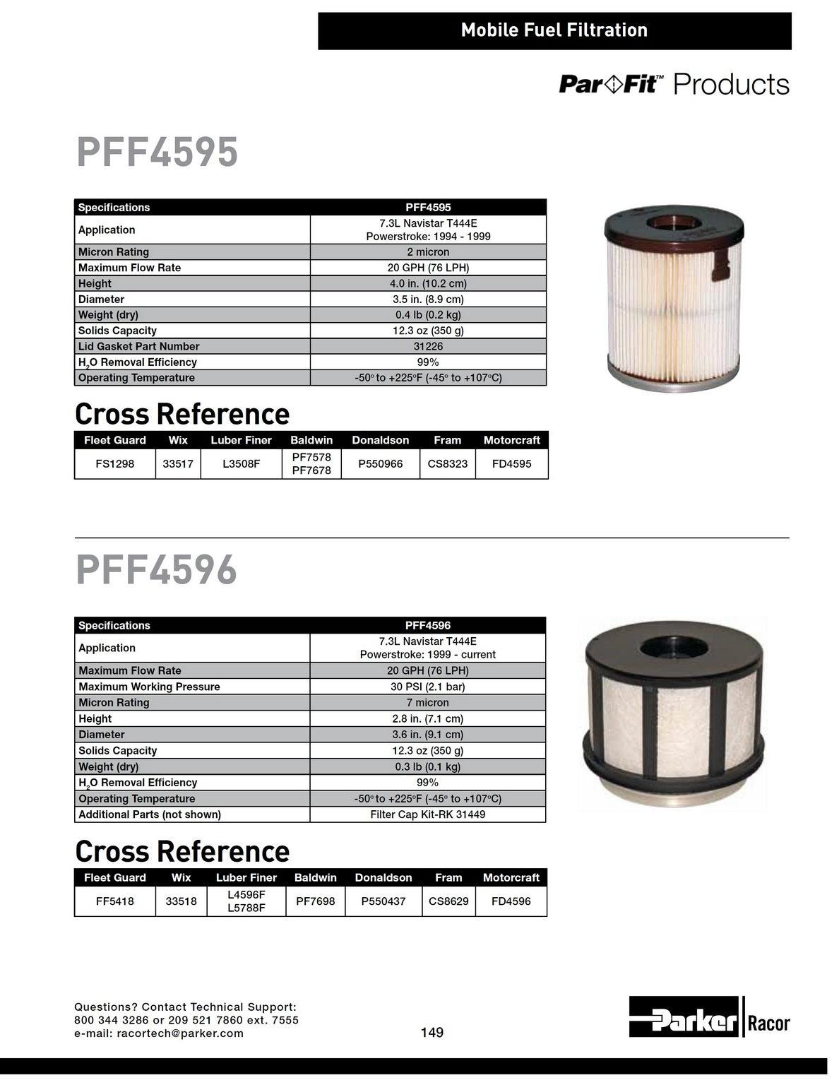 [PFF4596] Filtro de combustible diésel Racor para Ford/Navistar 7.3L T444E turbo 1999-03