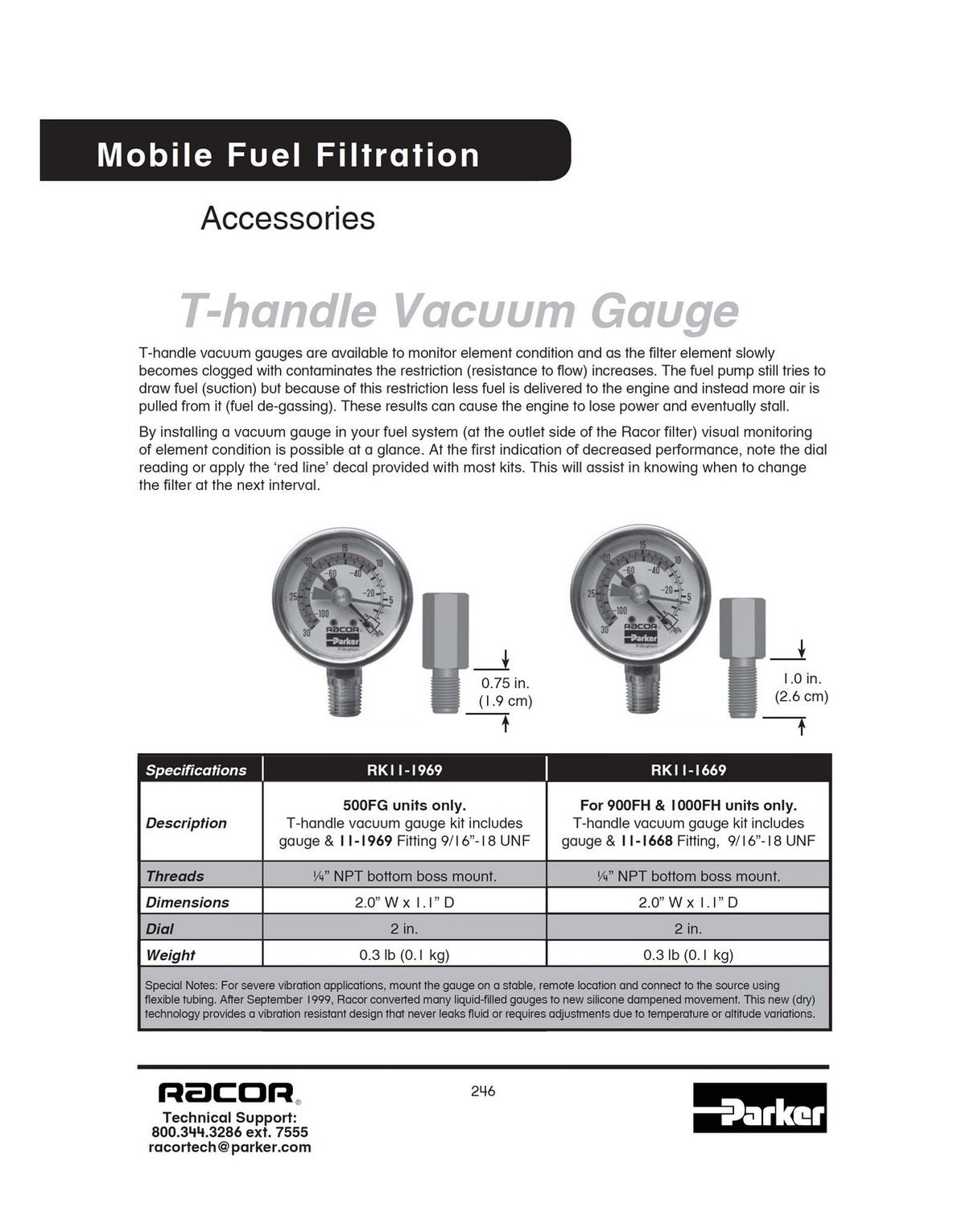 [RK-11-1669]Parker Racor T-HANDLE GAUGE/FITTING KIT-REPLACED BY RK19671