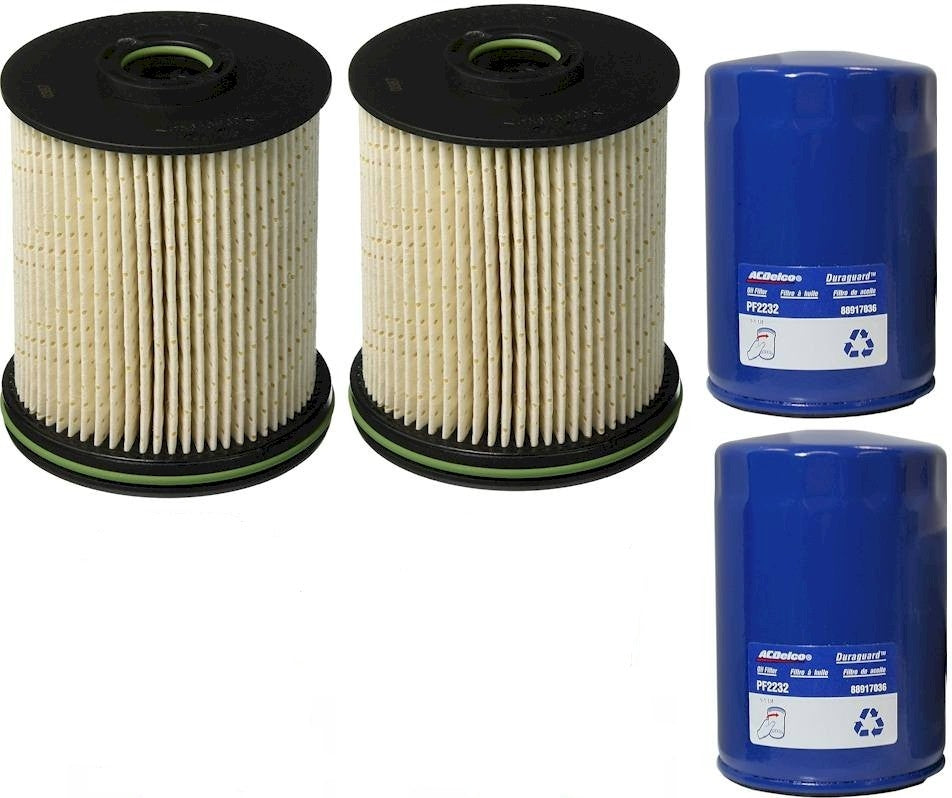 [TP1015(x2)/PF2232(x2)] Paquete de filtros de combustible y aceite AC Delco para Chevy/GMC Duramax diésel de 6.6 litros 2017-19.
