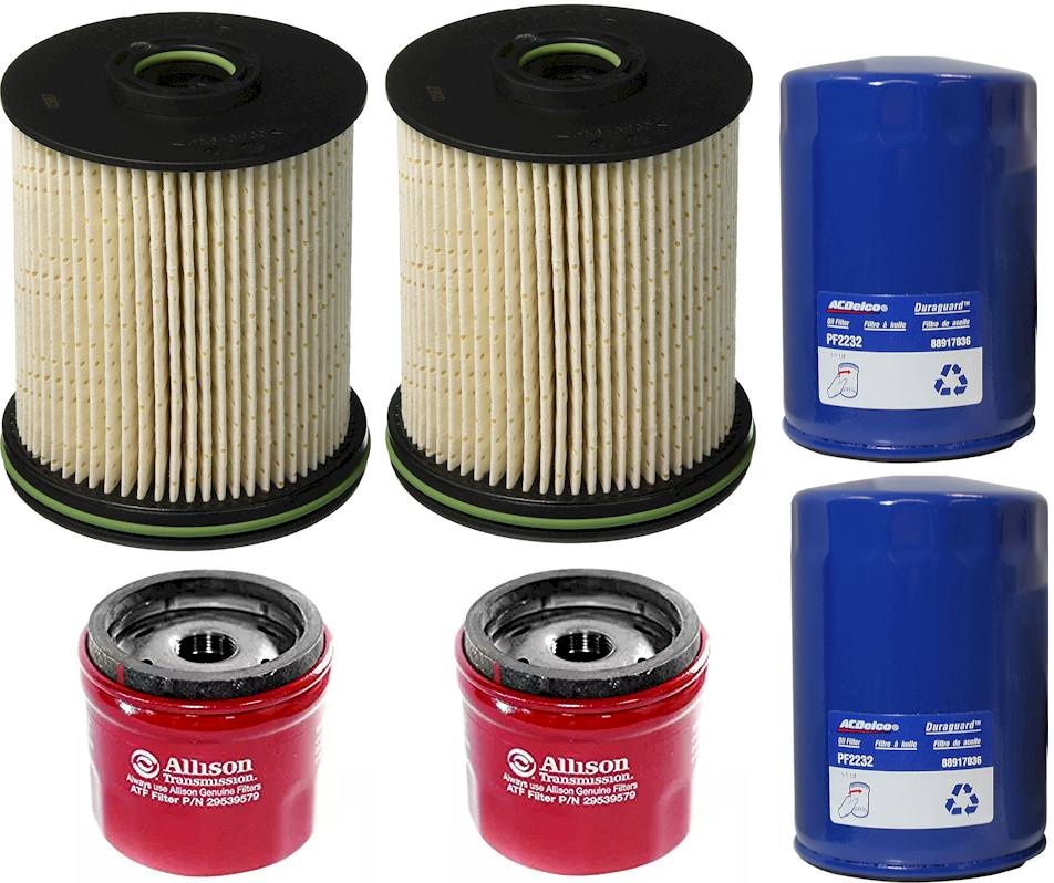 [PU9012/1Z(2)/PF2232(2)/29539579(2)]2017-19 Chevy/Gmc 6.6 liter Duramax diesel Mann&Hummel fuel Acdelco oil,and transmission filter pack.