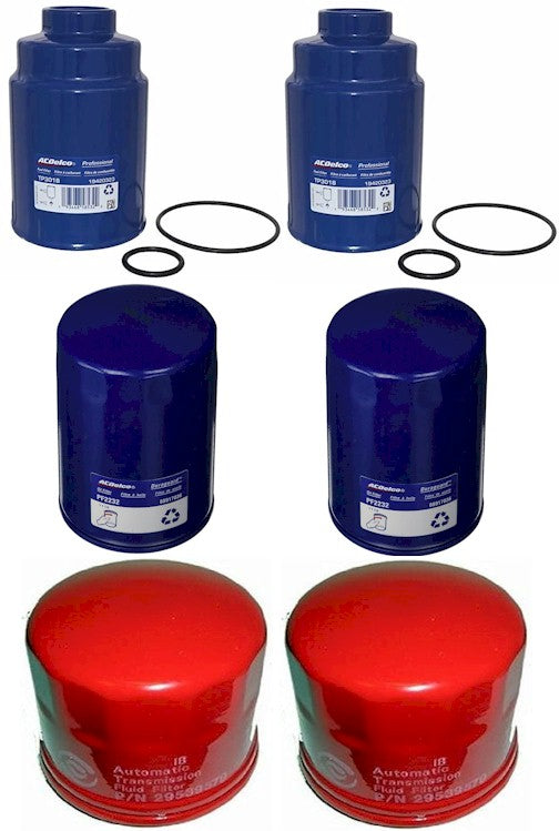 [TP3018(2)/PF2232(2)/29539579(2)]2001-2016 Chevy/Gmc 6.6 liter Duramax diesel Ac Delco fuel,oil,and transmission filter pack.