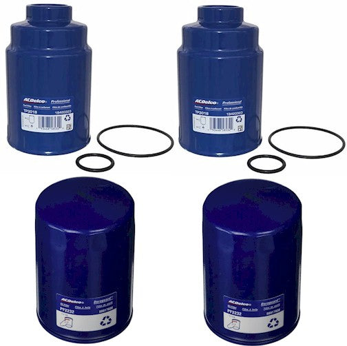 [TP3018(2)/PF2232(2)]2001-2016 Chevy/Gmc 6.6 liter Duramax diesel Ac Delco fuel and oil filters.