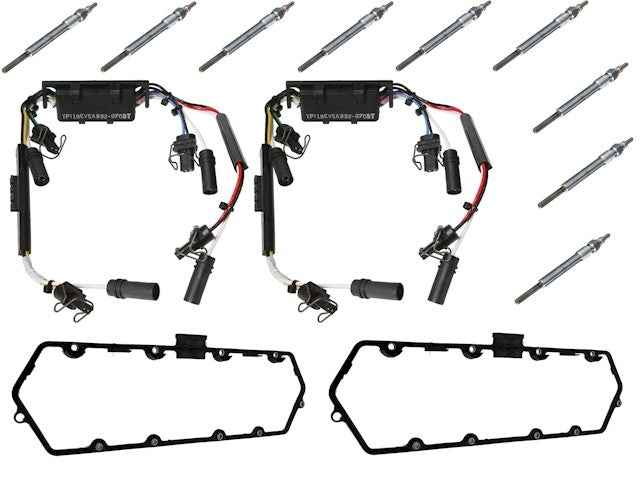 [F81Z-6584-AA (x2)--CM4884(x2)--ZD30(x8)] Bujías de precalentamiento, arnés de cables y juntas de tapa de válvulas para Ford/Motorcraft Ford 7.3L Powerstroke diésel